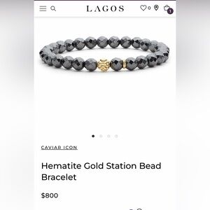 LAGOS Caviar Hematite and 18k Gold Bead Bracelet